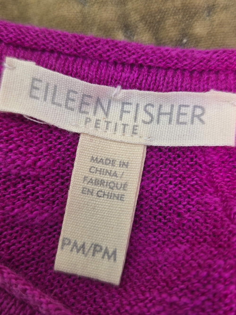 Eileen Fisher Raspberry Woven Organic Linen Blend Women’s Top Asymetrical PM - Picture 2 of 6